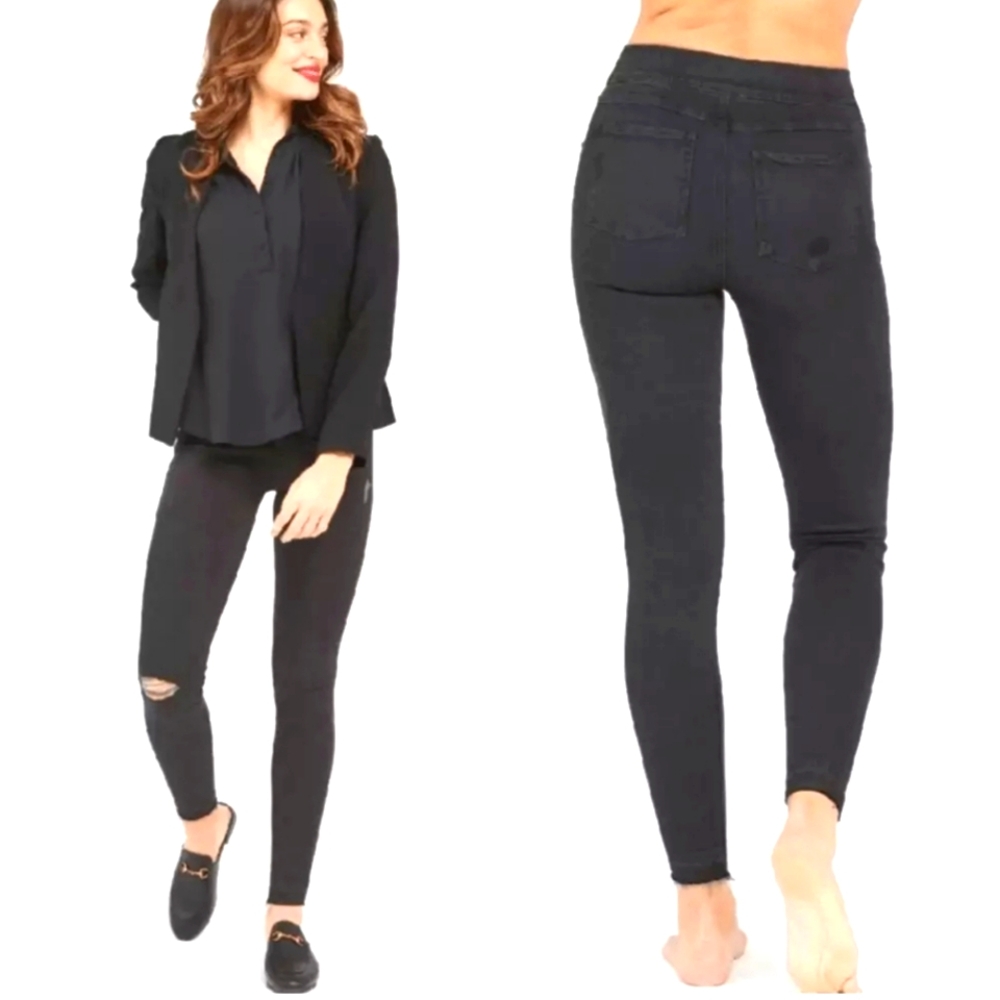 Spanx Vintage Distressed Black Raw Edge Hem Ankle Pants Comfortable Bret…